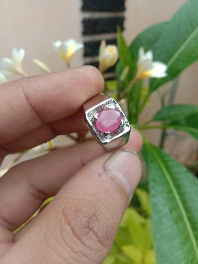 100% Natutal Kabuli Ruby stOne with Certificate in Pure Silver Ring. .