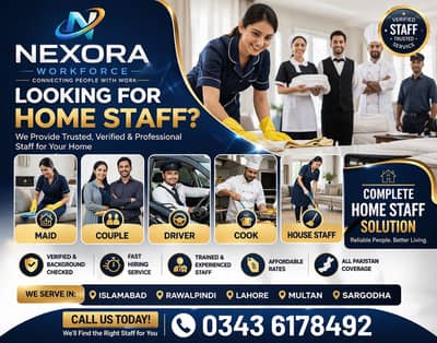 Home Staff Available | Maid, Driver, Cook, Couple | Nexora Workforce