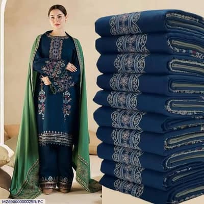 Blue Dhanak Embroidered 3 Pcs Women Suit Party Wear