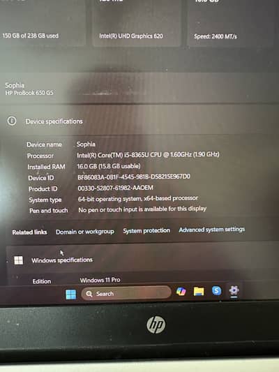 Hp pro book i5 8th gen 16 gb ram