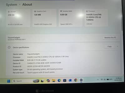 Toshiba Dynabook i5 8th gen 8GB/256GB  Slim Body