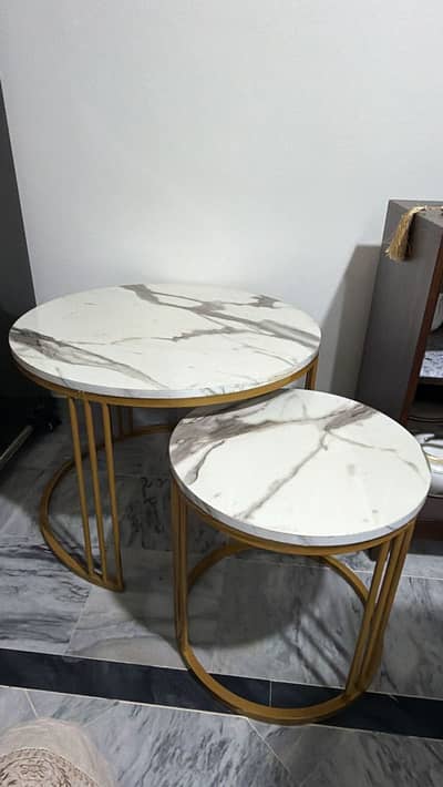 2 Tables Set Round Super High Gloss Sheet