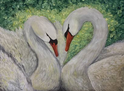 Hand-Painted Swan Artwork (A3 Size)  Romantic Wall Decor