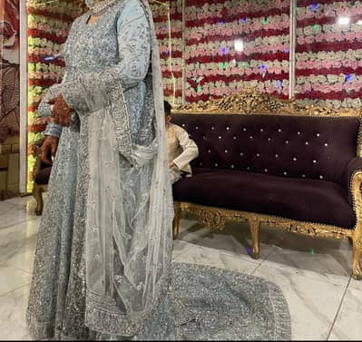 Bridal Tail Maxi Ice blue for sale in karachi Walima dress - heavywork