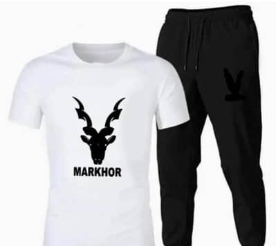 Men Track Suit With Markhor Graphic Shirt White Black Medium To XL