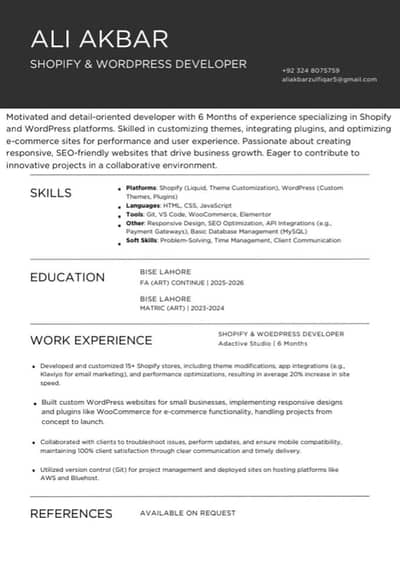 WordPress and Shopify Developer, I need a Job