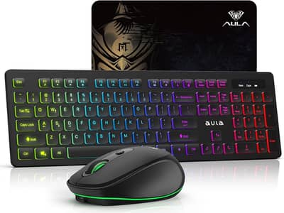 AULA Wireless Keyboard and Mouse Combo, RGB Backlit, Rechargeable