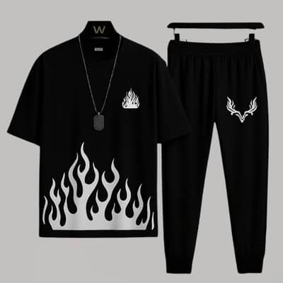 Black frame print Men's 2 pcs Track Suit set