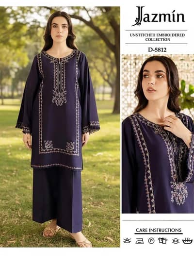 2 Pcs Women's Unstitched Embroidered Suit