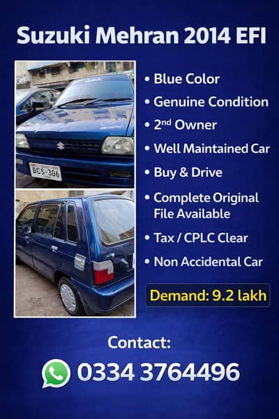 Suzuki Mehran EFI 2014 | B2B Genuine | Buy & Drive | Same as New