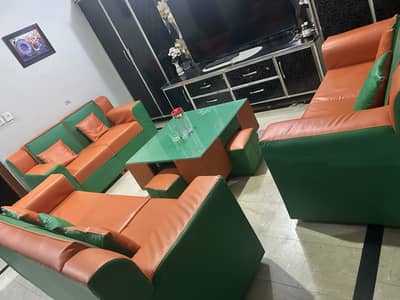 7 seater brand new sofa set with same table and 4 stools