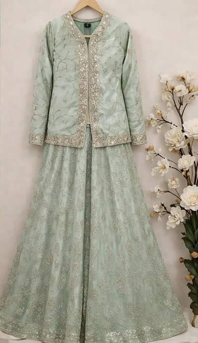 elegent sea green embroiderd dress
