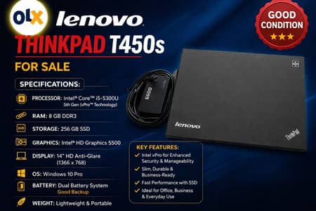 Lenovo ThinkPad T450s Core i5 vPro | 8GB RAM | 256GB SSD | Excellent