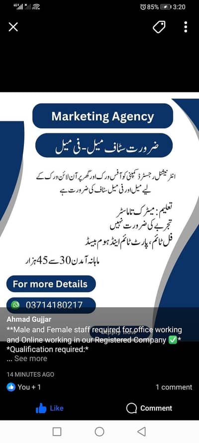 full time job, part time jobs and home based online job