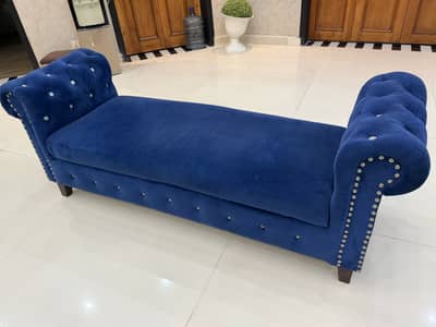 Elegant Blue Settee with Cushions | Stylish 2-Seater Sofa