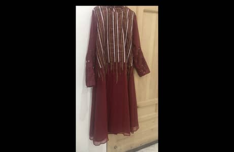 Party-Wear Embroided Chiffon Gown (Maroon)