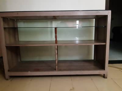 Wooden Counter  with Glass Shelf – Good Condition