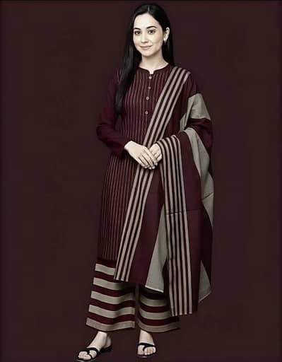 3 Piece Unstitched Sussi Suit for Women | Printed Maroon