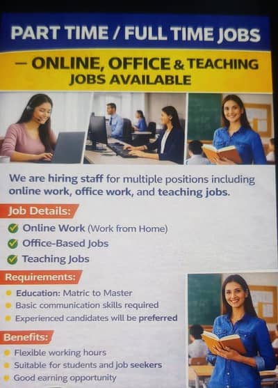 Part Time / Full Time Jobs – Online, Office & Teaching Jobs Available