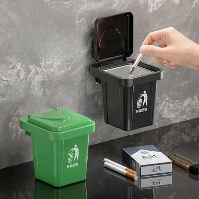 Wall Mounted Ashtray with Lid (Dustproof Mini Trash Can)