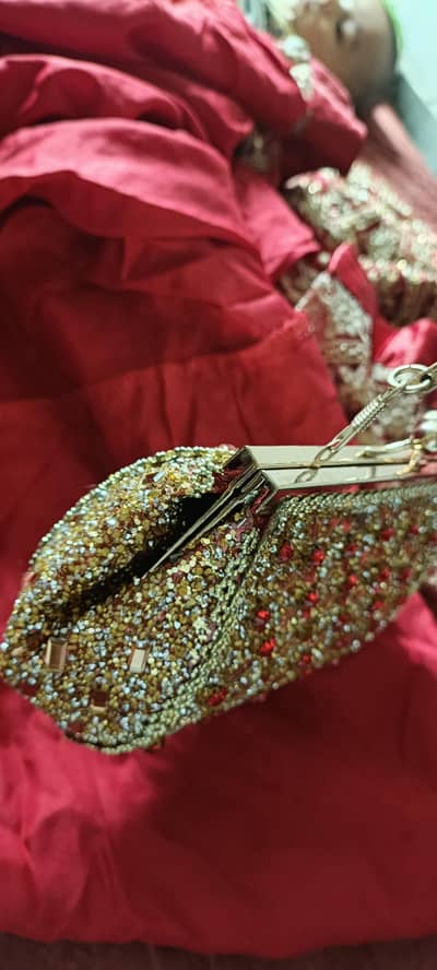 Fancy Golden & Red Bridal beg– Stylish Party Handbag