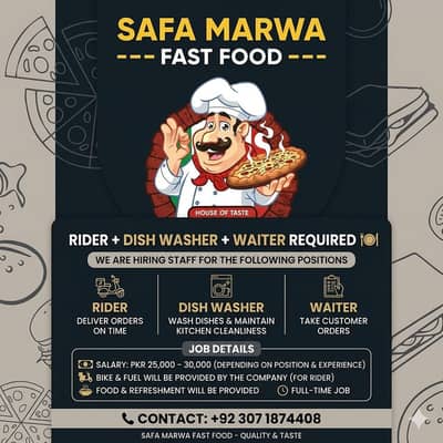 Restaurant Staff || Rider || Dish Washer || Waiter (Jobs)