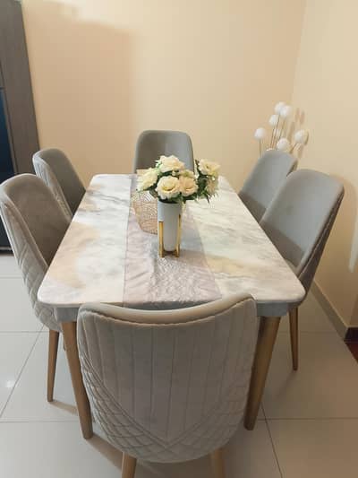 Modern 6-Seater Marble Style Dining Set