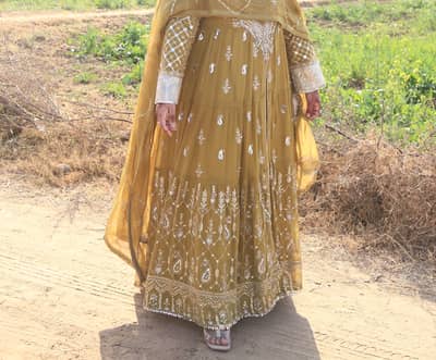 Stunning Mustard Yellow Embroidered Anarkali Suite (Brand New Conditi