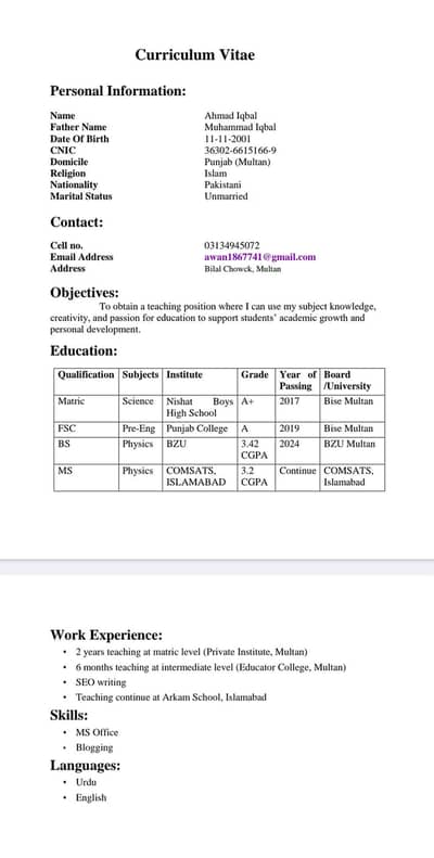 Home tutor (Physics)