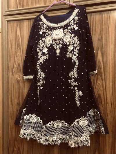 Navy blue fancy 3 piece frock dress full kora dpka work