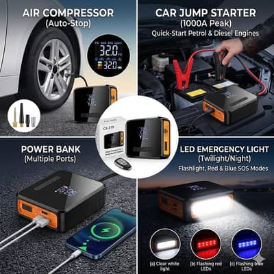 Car Jump Starter Kit & Air Compressor Pump | Multifunctional Car Tool