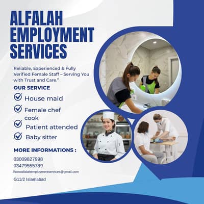 trusted and verified house maid chef Cook baby sitter patient care