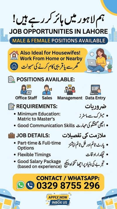 Required (Male/Female) – Lahore | Part Time / Full Time