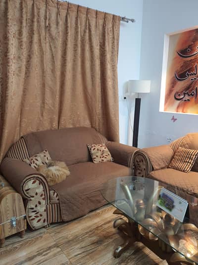 6 sitter sofa with table and curtains