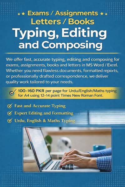 Urdu/Exams / Assignments/ Letters/ Books Typing, Editing and Composing