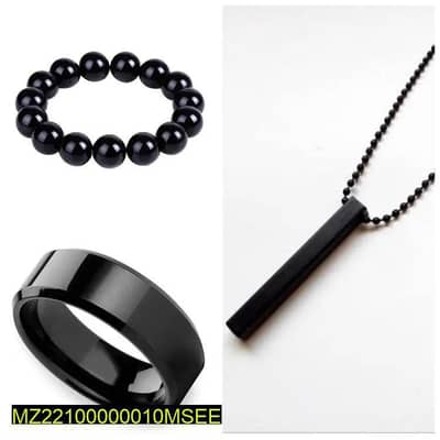 Black vertical bar pendant Ring bracelet set for men