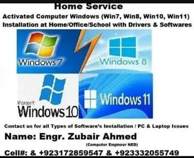 Activated Computer windows installation with drivers&Softwares