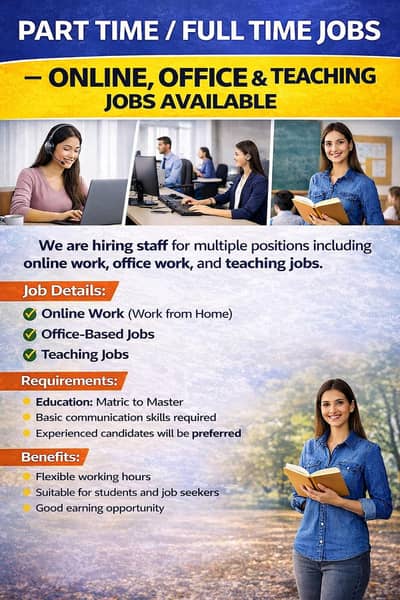 Part Time / Full Time Jobs – Online, Office & Teaching Jobs Available