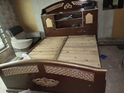 Classic Dark Wood King-Size Bed with Storage Headboard