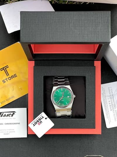 Originsl Tissot PRX Silver Stainless Steel Green Dial Quartz Watch