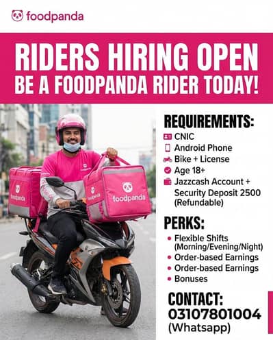 Foodpanda Riders Jobs available