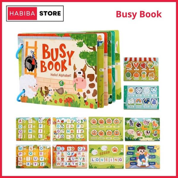 Montessori Quit Busy Book for Toddlers | Montessori Educational Learning Book for Kids | Preschool Activity Book with Velcro, Shapes, Numbers & Alphabets | Early Learning Book for Boys & Girls