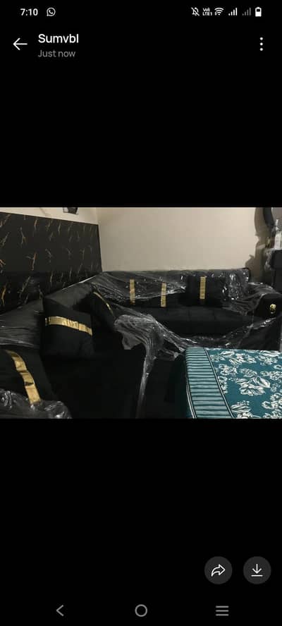 l shape sofa with table in velvet