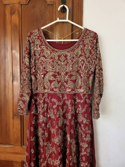 Red Bridal Pishwas Frock with Lehenga