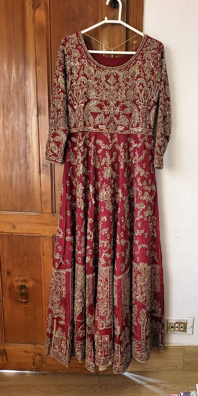 Red Bridal Pishwas Frock with Lehenga