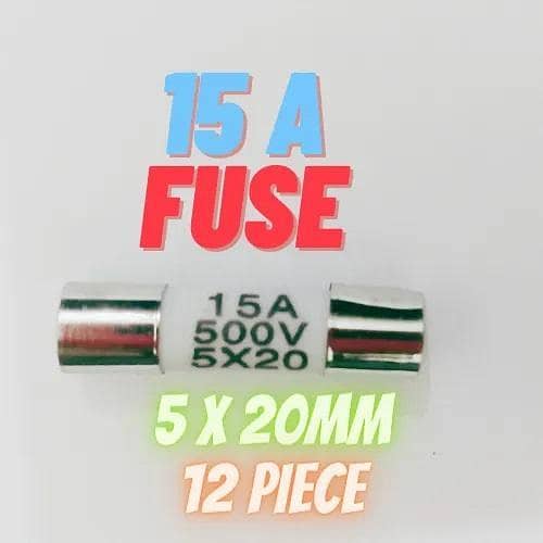 15A Domestic Fuses 12Pcs British Plug Top Household Mains 15amp Cartridge Fuse 5mm x 20mm