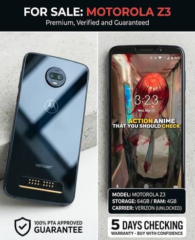 MotorolaZ3 modelXT1929-17 Official PTA APPROVED 4/64gb