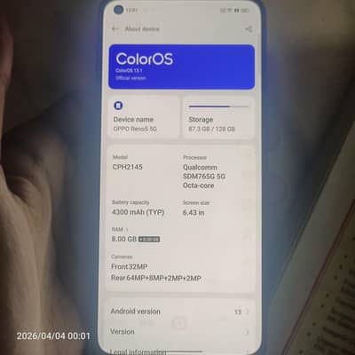 Oppo Reno 5 5g 16gb 128gb