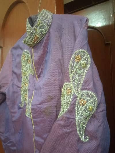 Purple Sherwani with Heavy Tilly Work – Excellent Condition