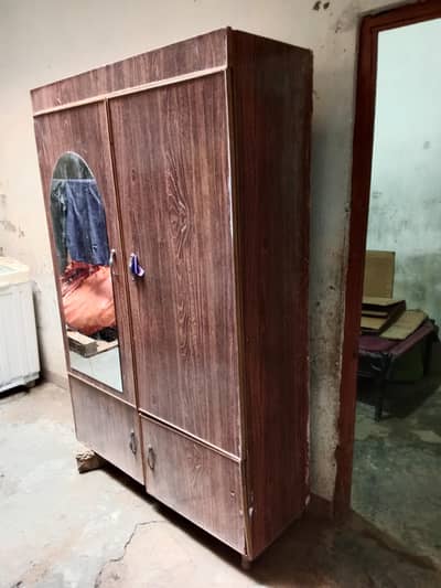 Use Wooden Wardrobe with Mirror and Compartments for Sale